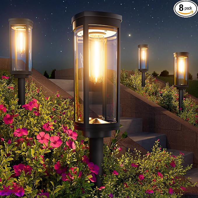 Bright Solar Pathway Lights Outdoor, 8 Pack Solar Powered Garden Lights Waterproof IP65, Auto On/Off Outdoor Light for Lawn Patio Walkway Driveway Decor Landscape Lighting