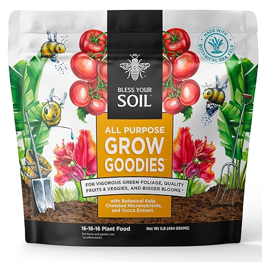 All Purpose Plant Food - Grow Goodies, High-Performance Fertilizer, Triple 16 NPK + Organic Superfoods and Micronutrients (Roses, Vegetables, Orchids, Tomatoes, Gardens, 1LB)