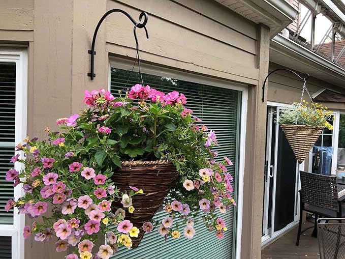 4 Pack Heavy Duty Plant Hanger Bracket, 12Inch Hanging Brackets for Plants Outdoor and Indoor, 80lbs Holding Capacity Metal Plant Wall Hooks, Black Hanging Plant Brackets for Flower Wind Bird Feeder