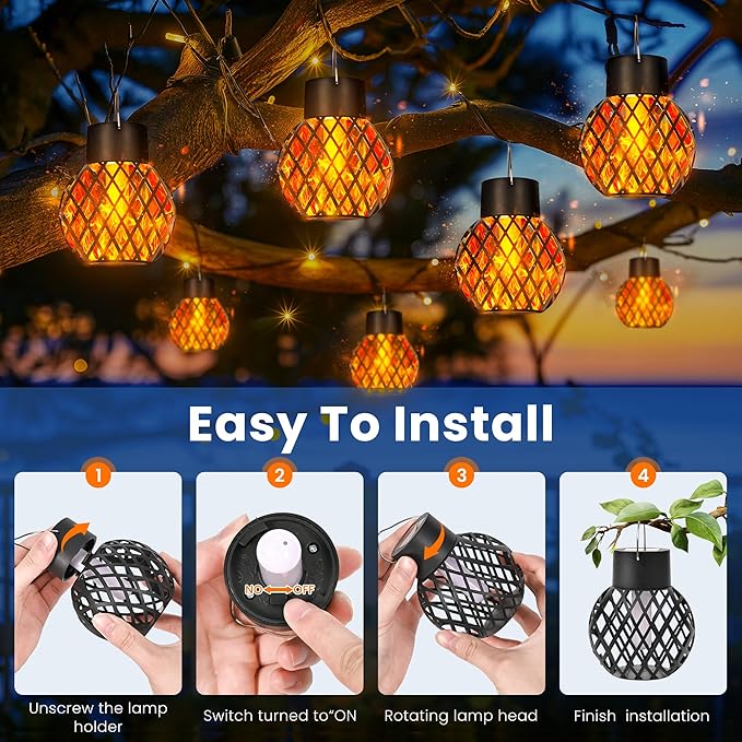 GIGALUMI Solar Lights Outdoor Waterproof,8 Pack Solar Hanging Lights with Flickering Flame,Outdoor Solar Lights for Yard,Patio,Tree,Camping,Christmas Decoration,New Upgraded Larger Lanterns