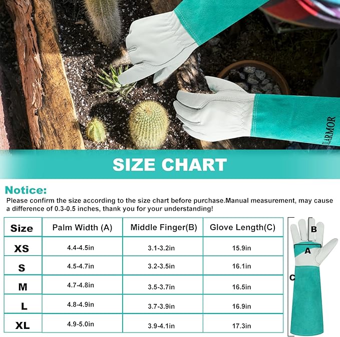 Long Gardening-Gloves Women/Men - Thorn proof Rose Pruning Heavy Duty Gauntlet (X-Large, Green)