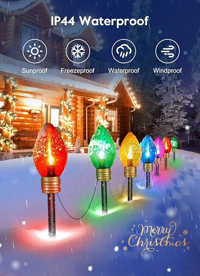Jumbo C9 Christmas Pathway Lights Outdoor - 2 Pack Total 17 Feet 10 LED C9 Walkway Lights, Multicolor Jumbo Lights Christmas Bulb Lights Outdoor Decorations for Lawn Holiday Outside Yard Garden
