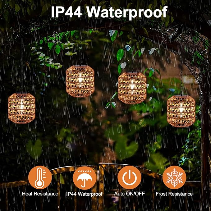 Solar Pendant Light Outdoor,Chandelier Hanging Lantern with Edison Bulb,Boho Solar Powered Lamps IP44 Waterproof for Gazebo Tree Porch Yard Porch Patio Garden Backyard Decorative