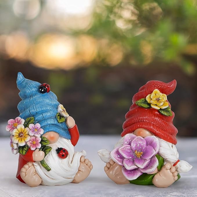 Hodao Spring Garden Decorations - Gnomes Decorations - Summer Gnomes Decorations - Ladybug Flower Decor - Spring Home Decor - Foot Gnomes（2Pcs） (Multicolor)