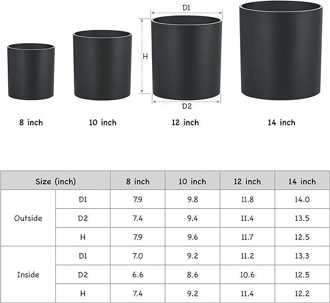 FaithLand Plant Pot 14 inch - Perfectly Fits Mid-Century Modern Plant Stand - Drainage Plug and Drainage Mesh Screen - Matte Black