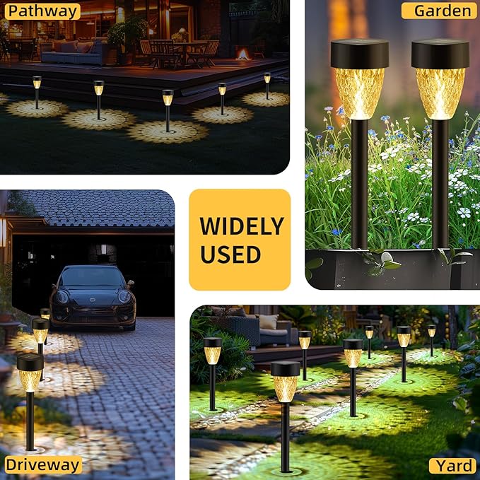 12 Pack Solar Lights Outdoor Waterproof, New Upgraded Solar Garden Lights Up to 12 Hrs Auto On/Off,Solar Pathway Lights Outdoor Outside Lights for Yard Patio,Lawn,Landscape and Pool Decor(3000K)