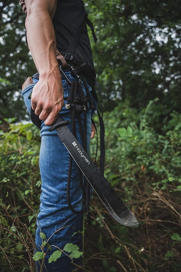Hooyman Bush Machete with Heavy Duty Construction, Ergonomic No-Slip Handle and Belt Sheath for Gardening, Land Management, Bushcraft, Hunting and Outdoor , Black/Green