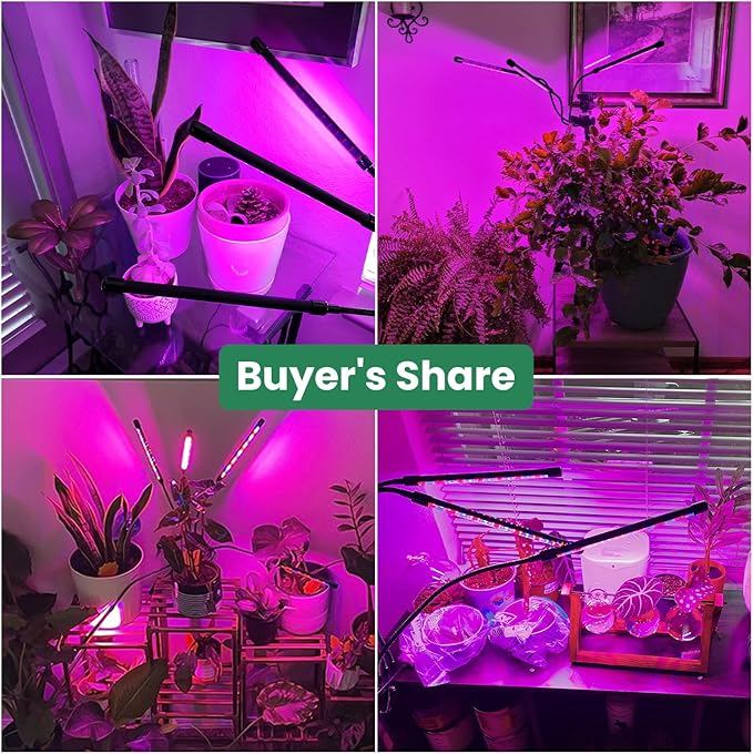Garpsen Led Grow Light, 2PCS 3 Heads Full Spectrum Clip Plant Light for Indoor Plants, 120 LEDs Grow Lights, with 3 Switch Modes & Auto ON/Off 6/12/16H Timer, 5 Dimmable Levels (Red Blue Warm White)