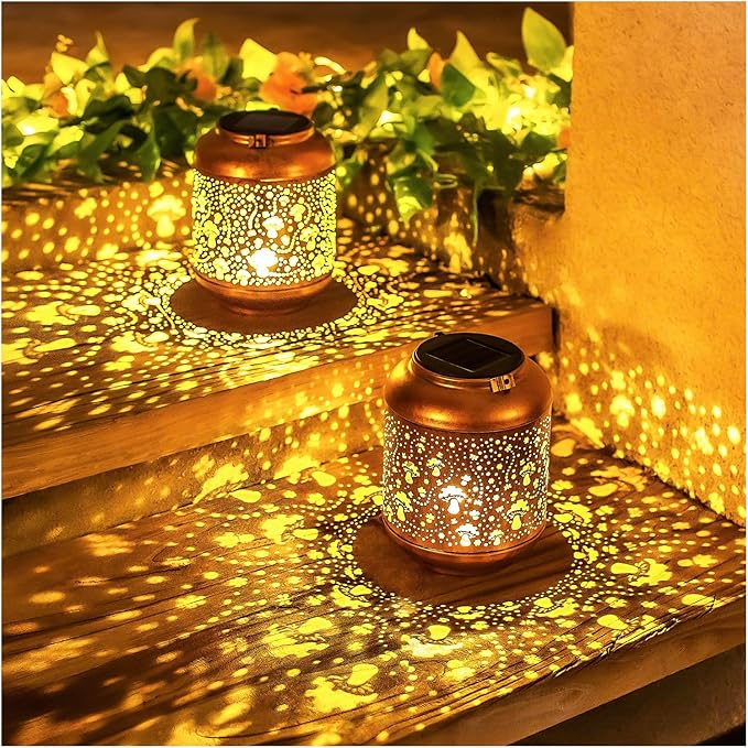 Mushroom Solar Lanterns Outdoor Waterproof Hanging Solar Lights Mushroom Gifts for Women Men Mom Metal Decorative LED Outdoor Lanterns for Patio,Lawn, Landscape, Garden Decor, Yard Decoration