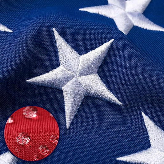 American Flag 10x15 Ft Deluxe Water Resistant Series Made From Heavy Duty Super Tough Spun Polyester/Embroidered Stars/Sewn Stripes/Brass Grommets,US Flags Perfect for Outside