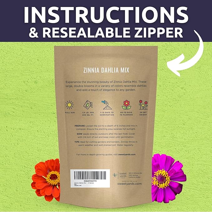 Zinnia Dahlia Mix - Bulk 1/4 Pound Pouch - 15,000 Flower Seeds for Planting - Zinnia elegans
