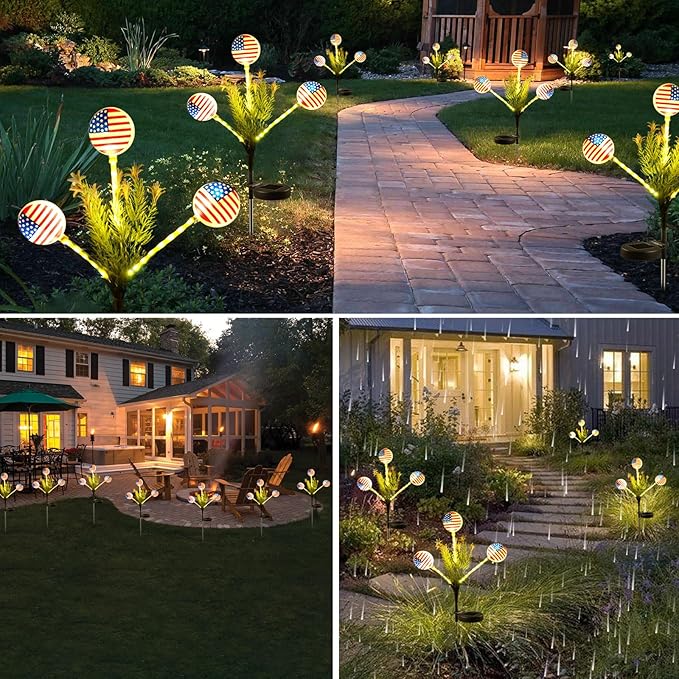 Solar Lights Outdoor Waterproof, 2 Pack American Flag Garden Lights for Yard,Garden,Patio,Pathway Decoration, Landscape Ambient Lighting for Festival,Holiday,Party,Christmas Gifts New Year Decorations