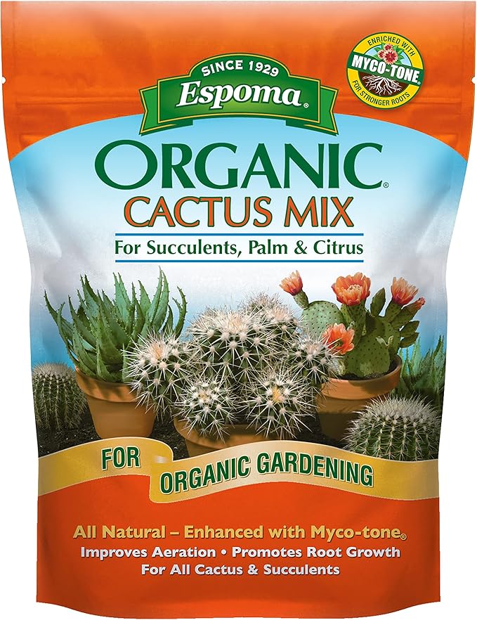 Espoma Organic Cactus Potting Soil Mix, Natural & Organic Soil for Cactus, Succulent, Palm, and Citrus grown in containers both indoors and outdoors, 4 qt, Pack of 2