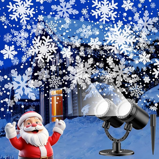 Christmas Projector Lights Outdoor,IP65 Waterproof Snowflake Projector Lights,Rotating Snowfall Brighter LED Landscape for Xmas Holiday Home Decor Indoor Outdoor Garden Party Decoration