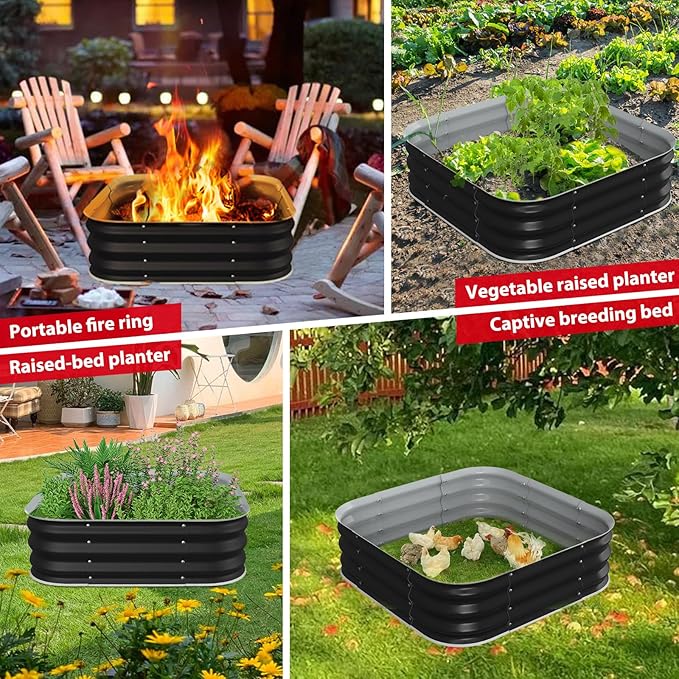 Fire Pit 48 Inch, Square Galvanized Steel Fire Pit for Outside, Heavy Duty Steel Fire Pit In-Ground for Backyard, Camping, Bonfire, Flower Raised Garden Bed for Garden, 11 Inch High