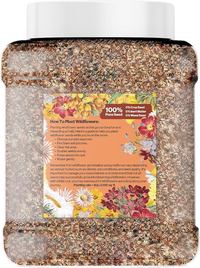 GevaGrow - Western Wildflower Seeds Regional Mix - Organic, Non-GMO - 100% Pure Seed - 18 Different Wildflowers Seeds of Annual and Perennial, 1LB Tub