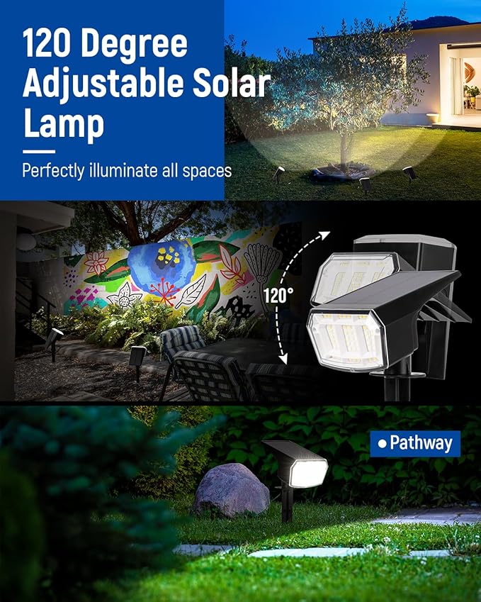 Solar Spot Lights Outdoor 63 LED 3 Lighting,Waterproof IP65 Modes Spotlights for Outside House Yard Garden Landscape Lights 3 Pack (Natural Lihgt)