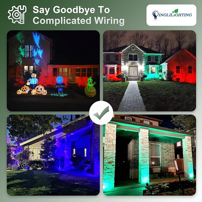 DINGLILIGHTING Solar Lights Outdoor Waterproof: IP65 Led Spot Light Decorations for Garden - Multicolor RGB Solar Powered for Yard - Dust to Dawn Uplighting Landscape Pathway Drive Patios 4PC