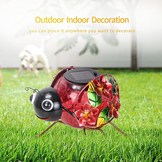 MUMTOP Solar Lantern, Waterproof LED Solar Lights Outdoor Ladybug Decorative Tabletop Lanterns for Patio Garden Table Decor