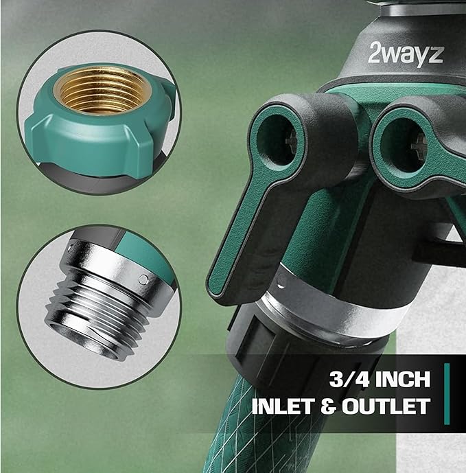 2WAYZ Dual Outlet Water Hose Splitter - Heavy-Duty Brass Y Connector, 360° Rotation, Easy Installation, Leak-Proof Design with Spigot Extender - Ideal for Garden, Washing Machines, Outdoor Faucets