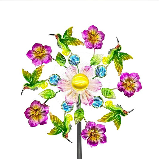 Solar Wind Spinners Outdoors for Yard and Garden - 40 Inch Metal Wind Sculpture, Outdoor Kinetic Windmill with Multi-Color Led Lights for Patio, Lawn & Garden Decoration (Magpies)