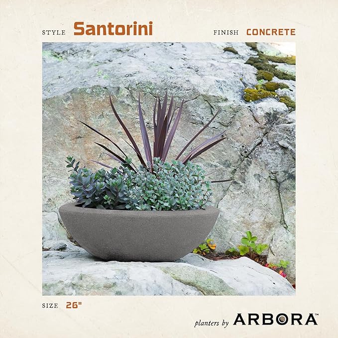 ARBORA 21" Santorini Bowl Polyresin Indoor and Outdoor Planter with Stone Blend Concrete Finish - Durable, Weatherproof, Lightweight, Large Plant Pot for Patio, Garden, Deck, Entryway