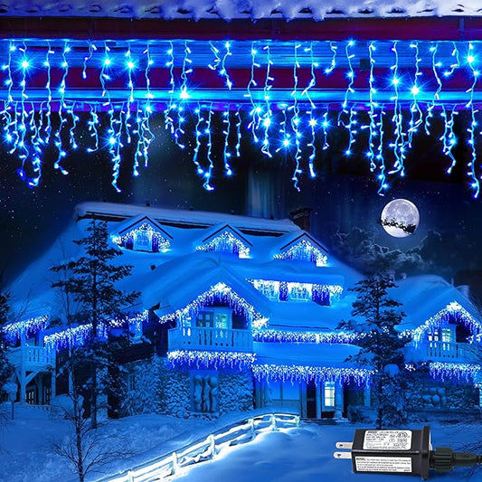 JMEXSUSS 800 LED Blue Icicle Christmas Lights Outdoor, Icicle Lights for Outside with 160 Drops, Blue Christmas String Lights Indoor Outdoor for Party Holiday Christmas Decoration