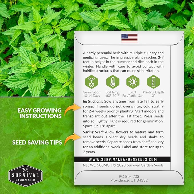 Stinging Nettle Seed for Planting - 3 Packets with Instructions to Plant and Grow Medicinal Herb Common Stinging Nettle in Your Home Herb Garden - Non-GMO Heirloom Variety - Survival Garden Seeds