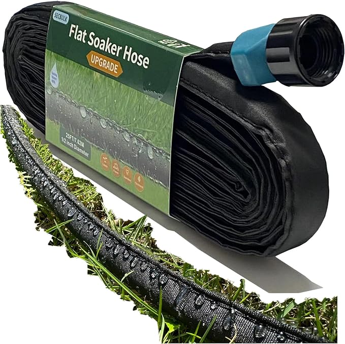 Flat Soaker Hose for Garden Beds 10 25 50 75 ft, 25" Short Linkable Drip Irrigation Hose Save 80% Water, Leakproof Watering Hose with Holes