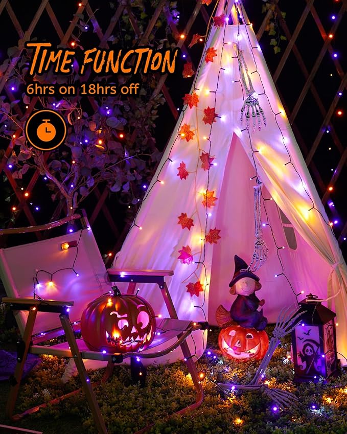 66FT Purple & Orange Hanging Twinkle Lights - 200 LED Fairy String Lights with 8 Modes for Halloween Party, Garden, Bedroom Decorations