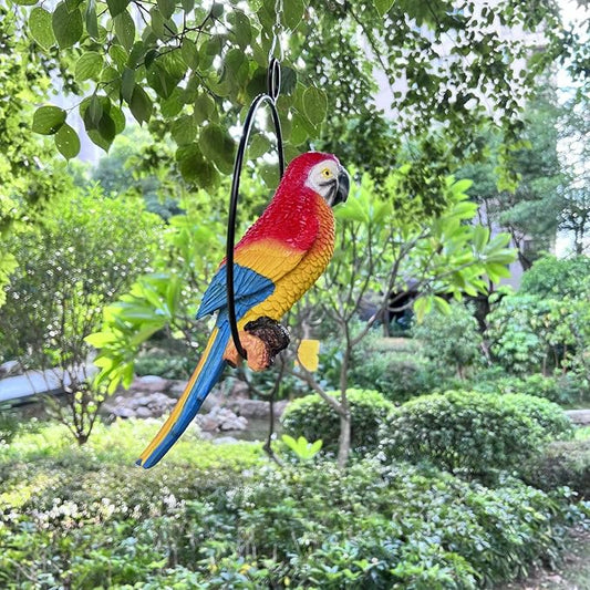 Lifelike Parrot Garden Statues Hanging Decor Ornaments Figurines Sculpture for Patio Lawn Yard, Blue Tail (Blue Tail)