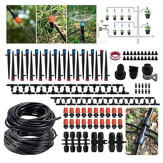 CHANGE MOORE 130FT Drip Irrigation Kit, Garden Irrigation System with Drip Nozzle Emitters,Drip Irrigation Tubing and Drip Irrigation Parts, Automatic Watering System for Plants Greenhouse
