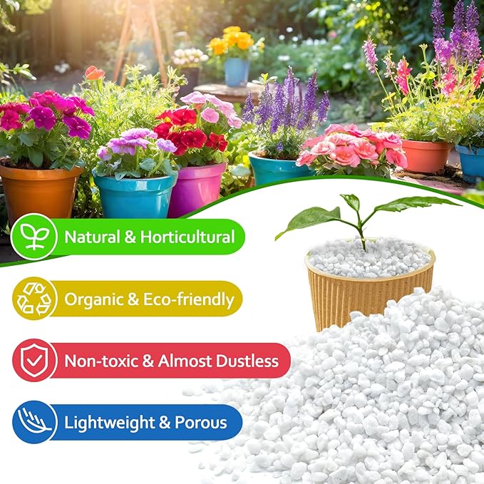 Halatool 2QT Perlite for Plants Indoor 3-6mm Premium Perlite Bulk for Gardening Natural Potting Soil Mix Additive for Holding Moisture Aeration Drainage