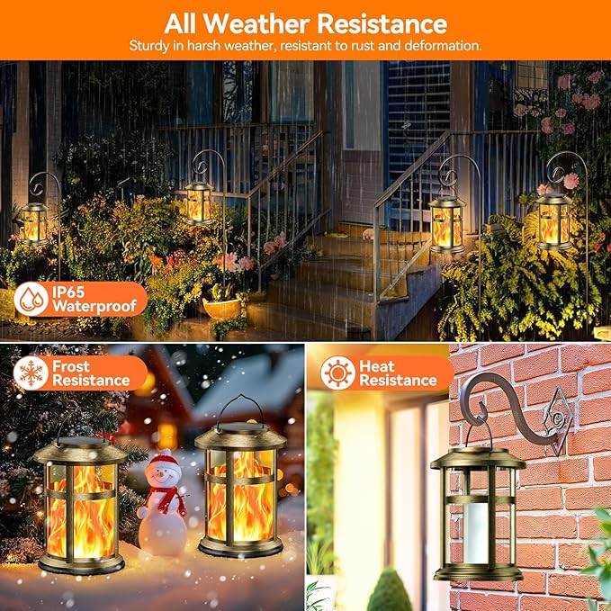 Wdtpro Solar Lanterns Outdoor Waterproof, 2 Pack Upgraded Flickering Flame Solar Lantern Outdoor Lights, Bright Hanging Lights for Outside, LED Lantern for Yard Garden Patio Decor (Antique Copper)