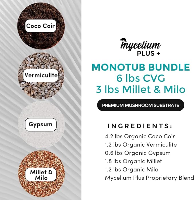 Mycelium's Dung-Loving Mushroom Monotub Bundle – 6LB CVG & 3LB Millet/Milo Grain | Expertly Prepared for Peak Mycelium Growth | Nutrient-Dense for Home Growers | Complete with Cultivation Enhancer