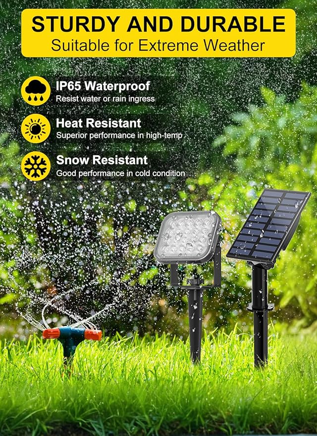 Solar Spot Lights Outdoor 2Pack 6000K Cool White Solar Landscape Spotlights IP65 Waterproof Auto On/Off Ground or Wall Mount for Garden Yard Walkway Porch Driveway Pool