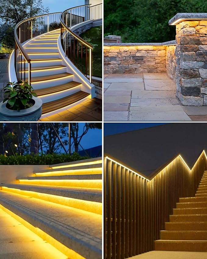 32.8FT 600LED Solar LED Strip Lights Outdoor, Solar Outdoor String Lights, Upgarde Solar Rope Lights with Timer Remote Auto ON/Off for Step, Stair, Deck, Fence, Patio,Yard Decor(Warm White, 32.8 FT)