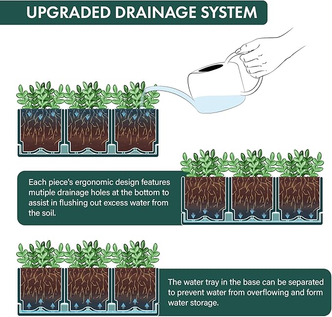 D'vine Dev Herb Garden Planter Set, Plastic Plant Pots with Drainage and Saucer, Indoor Succulent Cactus Vegetable Pot for Windowsill, Garden Balcony, Green, Set of 2, 76-V-C-2