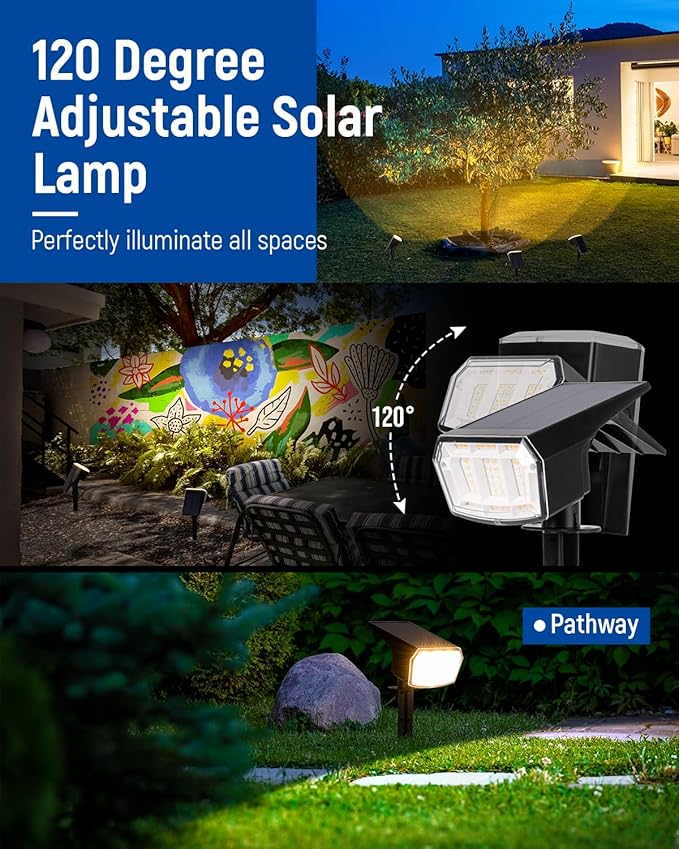 Solar Spotlights - 63LED Outdoor Solar Lights, 3 Pack, IP65 Waterproof, Warm Light