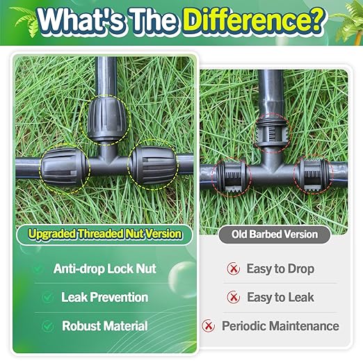 12 Pack Drip Irrigation Tee Fittings for 1/2 Inch Drip Tubing(1/2" ID x 0.65" OD), Anti-drop Barbed 1/2'' Drip Line Tee Connectors with Locked Nut for Garden Irrigation System Connection