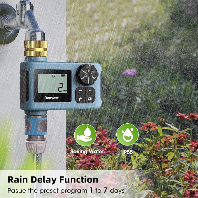 Hose Timer with Brass Inlet & Outlet, Water Timer for Garden Hose Faucet, Sprinkler Timer Outdoor, Irrigation Timer with Rain Delay/Manual for Garden/Outdoor Hose, Yard, Lawns, 1 Outlet
