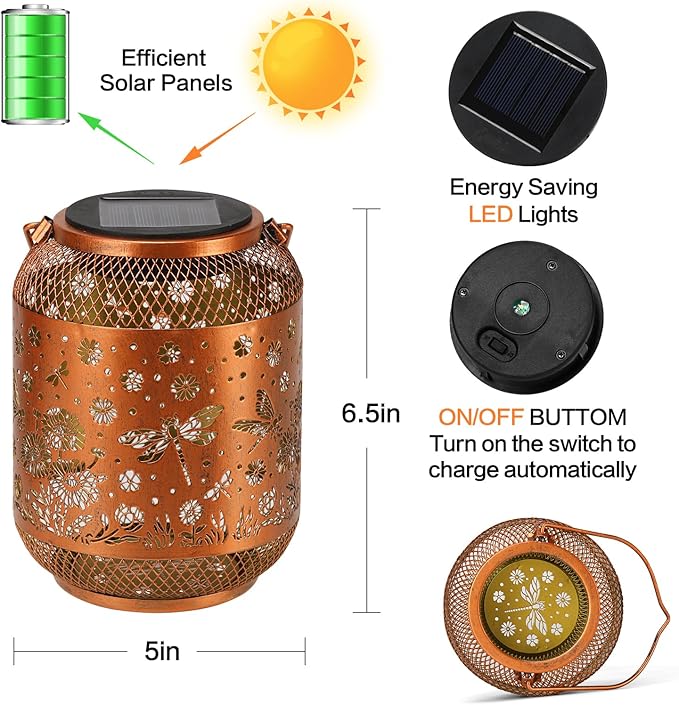 Solar Lanterns Outdoor Waterproof Dragonfly Garden Decor Birthday Gifts for Women Mom Grandma Hanging Solar Lights Metal Decoration Outside for Yard, Patio, Backyard, Porch, Pathway