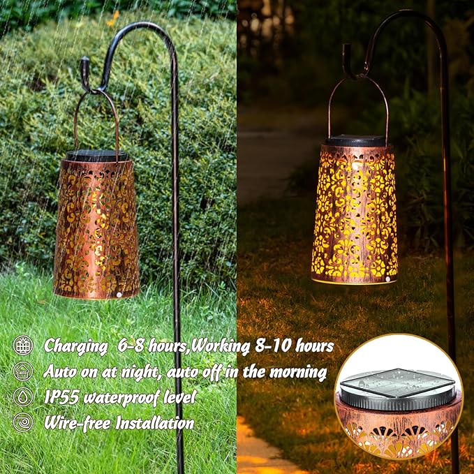 Classic Retro Solar Decorative Outdoor Lanterns for Garden, Porch, Pathway, Deck, Pool, and Balcony Decoration, Waterproof Hanging Solar LED Lights ,Warm and Cool Light as Gifts for Elders