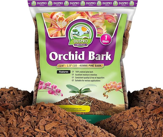 DUSPRO Orchid Bark Bulk, Fine Orchid Bark for Plants, Optimal Texture Bark for Orchids, Ideal Wood Chips for Plants, Plant Bark for Potting, Bark Soil for Plants (1qt, Standard Bark)