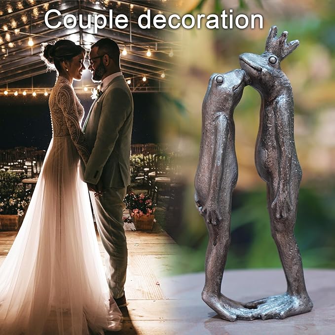 Frog Decor Garden Statue Decor Outside - Couple Kiss Plog Statue Outside Frog Figurines for Yard Patio Lawn Decorations Couple Frogs Front Yard Decorations Outdoor 3.5" 2" 8.75"