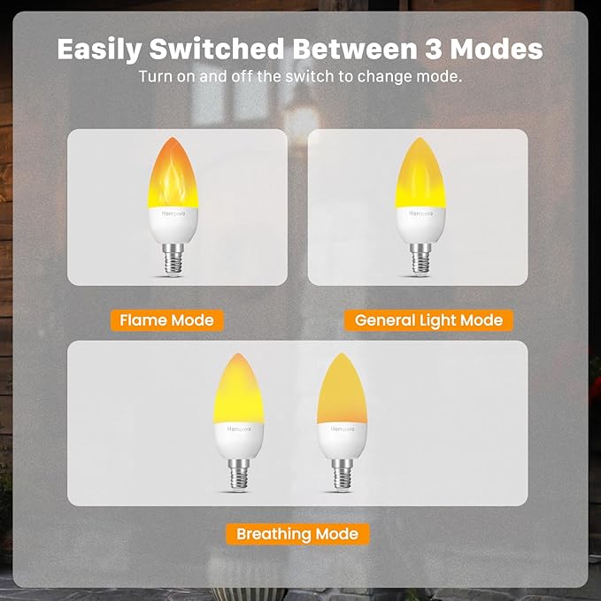 Hompavo 【Upgraded】 LED Flame Light Bulbs, 3 Modes Flickering Light Bulbs, E12 Chandelier Base Candle Fire Light Bulb for Halloween, Christmas, Party, Porch, Indoor & Outdoor Home Decoration - 2 Pack