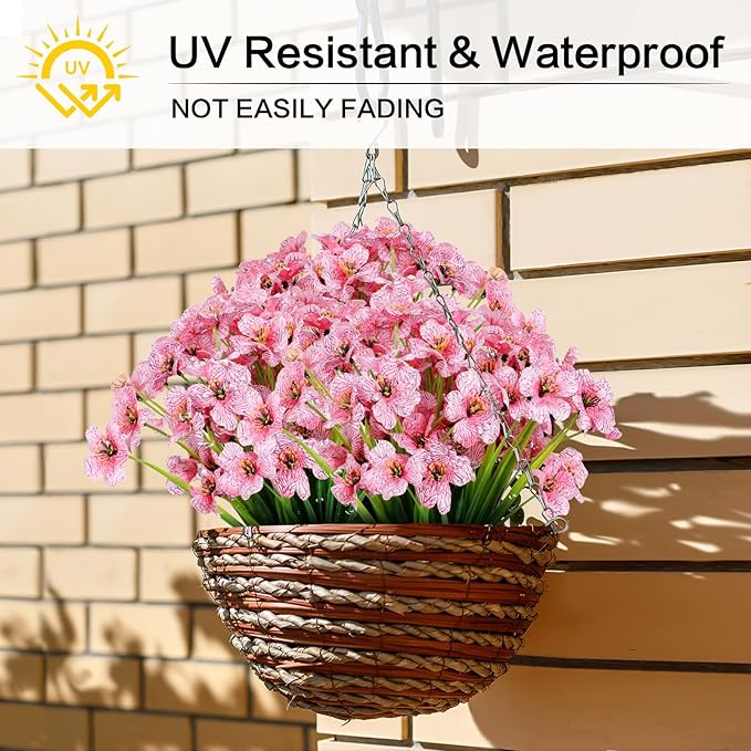 24 Bundles Artificial Flowers for Outdoor,No Fade Fake Plastic Flowers Faux Plants for Decoration Hanging Planters Indoor Outside Garden Porch Window Box Home Wedding Farmhouse