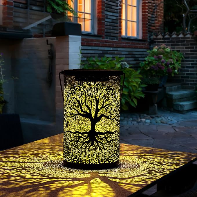 Solar Outdoor Lanterns Waterproof Hanging, Tree of Life Decorative Light Christmas Thanksgiving Birthday Gifts for Women Mom Grandma, Garden Decor for Garden Patio Yard Lawn Backyard Front Porch