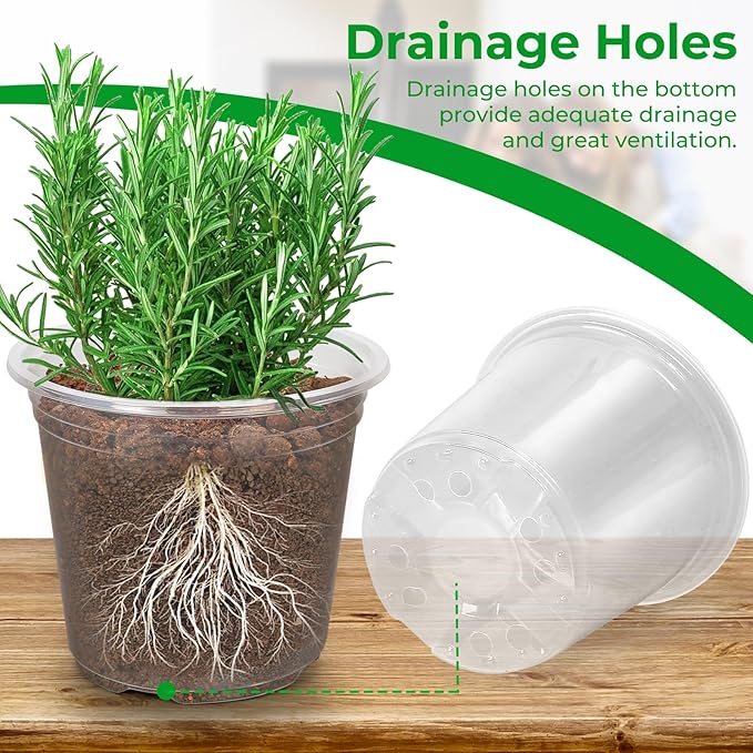 50 Pack 3/4/5/6/7 Inch Clear Plastic Nursery Pots for Succulents, Herbs, Flowers, Vegetable Seedlings, Durable Nursery Pots for Plants with Drainage Holes (3+4+5+6+7 inch)