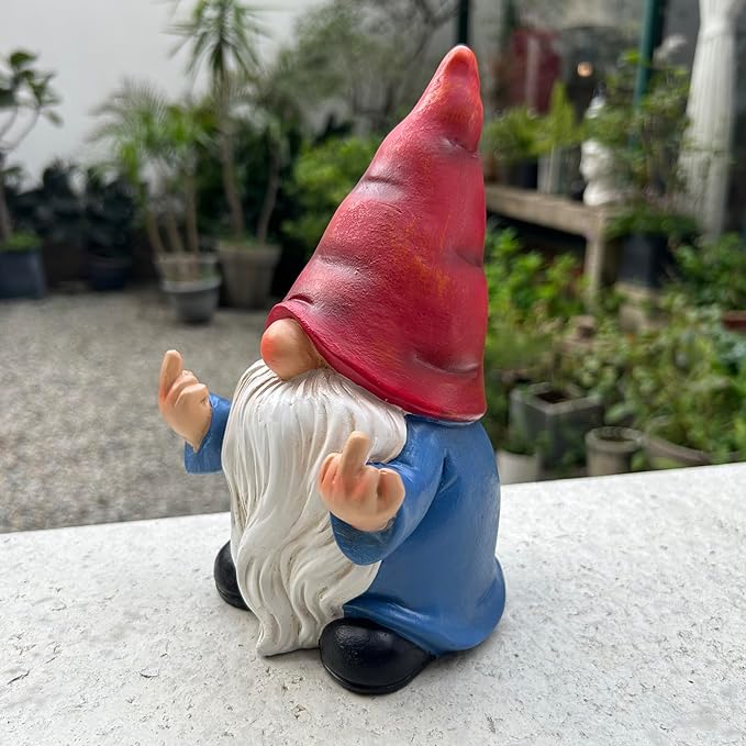 Middle Finger Gnome Statue 7.8in， Naughty Garden Gnome Statue Decoration and Lawn Ornament - Funny Garden Gnomes for Outdoor or Home Decor, Red, WSH004
